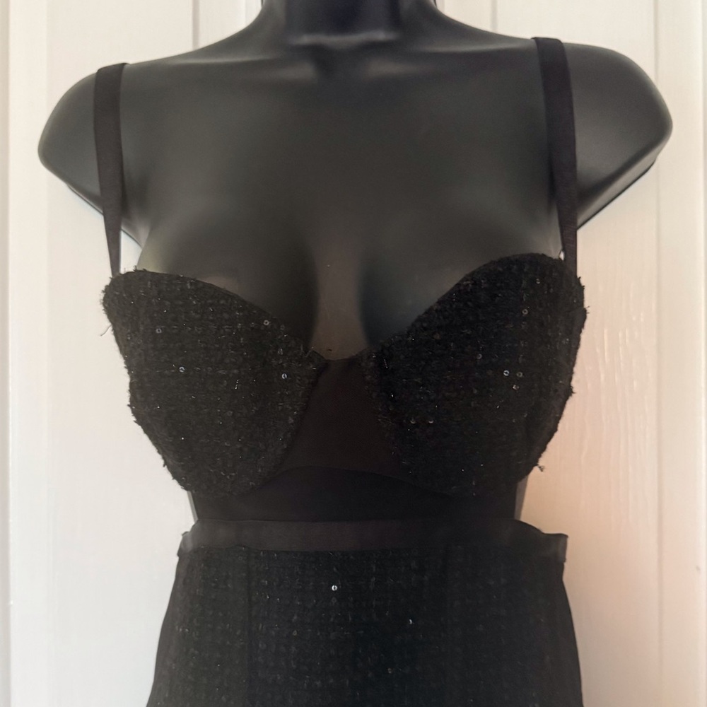 “GCDS” Bangon Sequin Tweed & Mesh Bustier Bodysuit - Picture 7 of 16